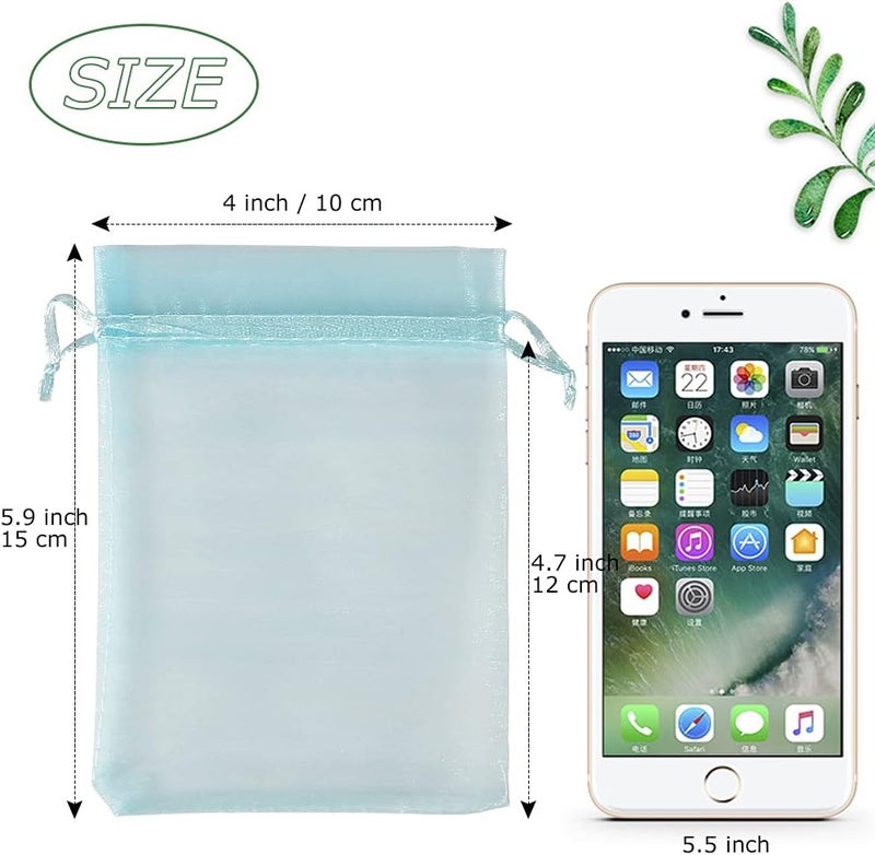 HRX Package 100pcs Organza Favor Bags 4 x 6 inch, Light Blue Mesh Bags Drawstring Sheer Jewelry Pouches for Small Gift Baby Shower Party Candy - Image 3